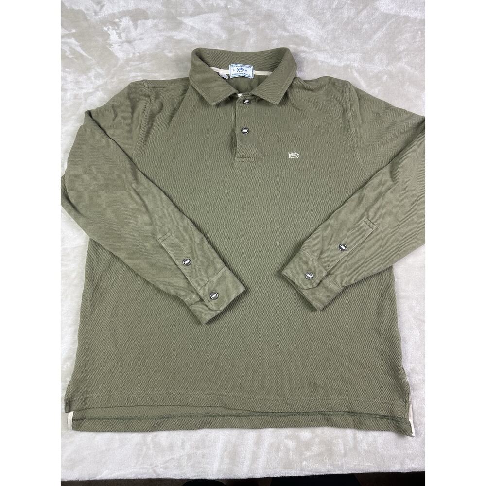 Southern Tide Skipjack Polo Long Sleeves Size L 40 Olive Green